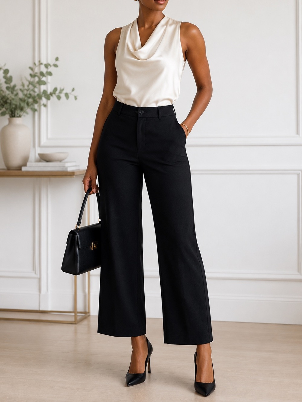 LOFT High-Waist Curvy Dress Pants Trousers Women's 8 Black Office Chic
